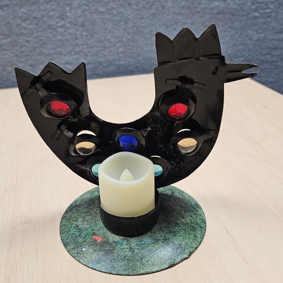 Lighted Jeweled Hen Candle Shines Through the Clear colored glass stones - Picture 5 of 7